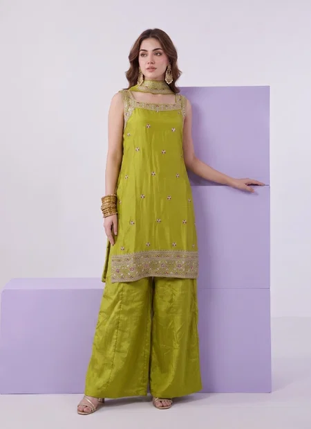 K 1168 By Naisha Chinon Embroidery Plazzo Suits